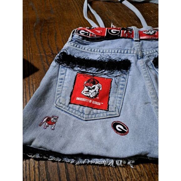 Vintage Handmade Denim Blue Jean UGA Georgia Bulldog Booty Bag Upcycle Purse - Picture 7 of 10